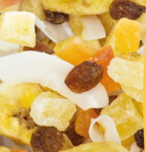 Mélange Exotique - raisins, bananes, noix de coco, ananas et papayes